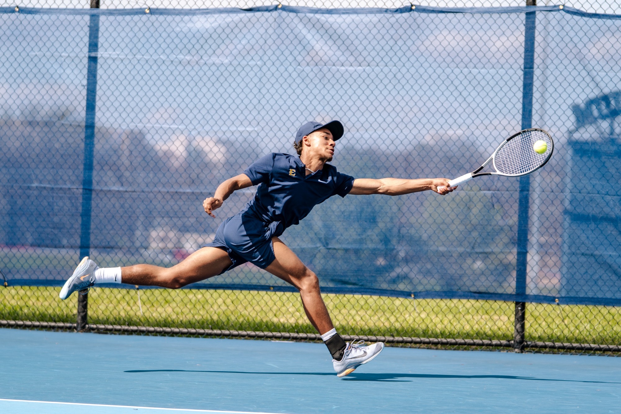 Kai Cowcher plays a ball in a match against UNCG in 2026