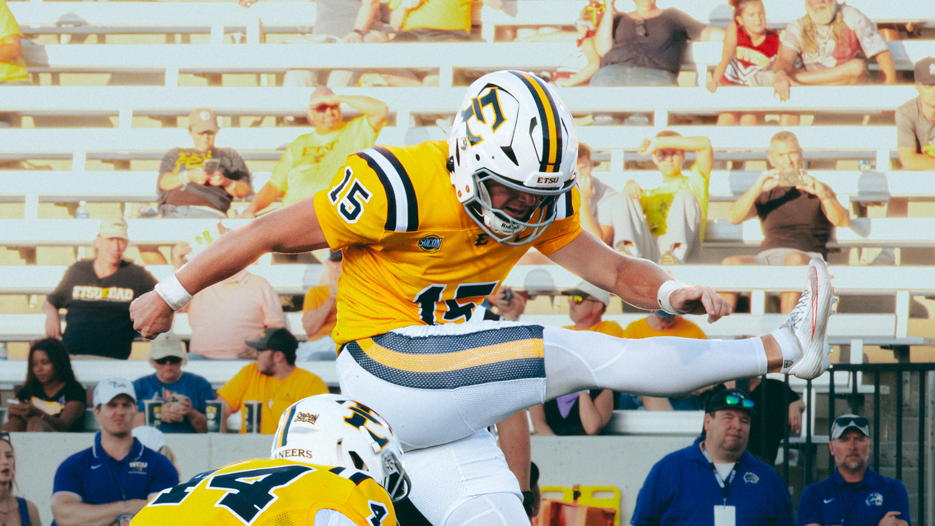 Ewan Johnson kicks a field goal in the win over Western Carolina