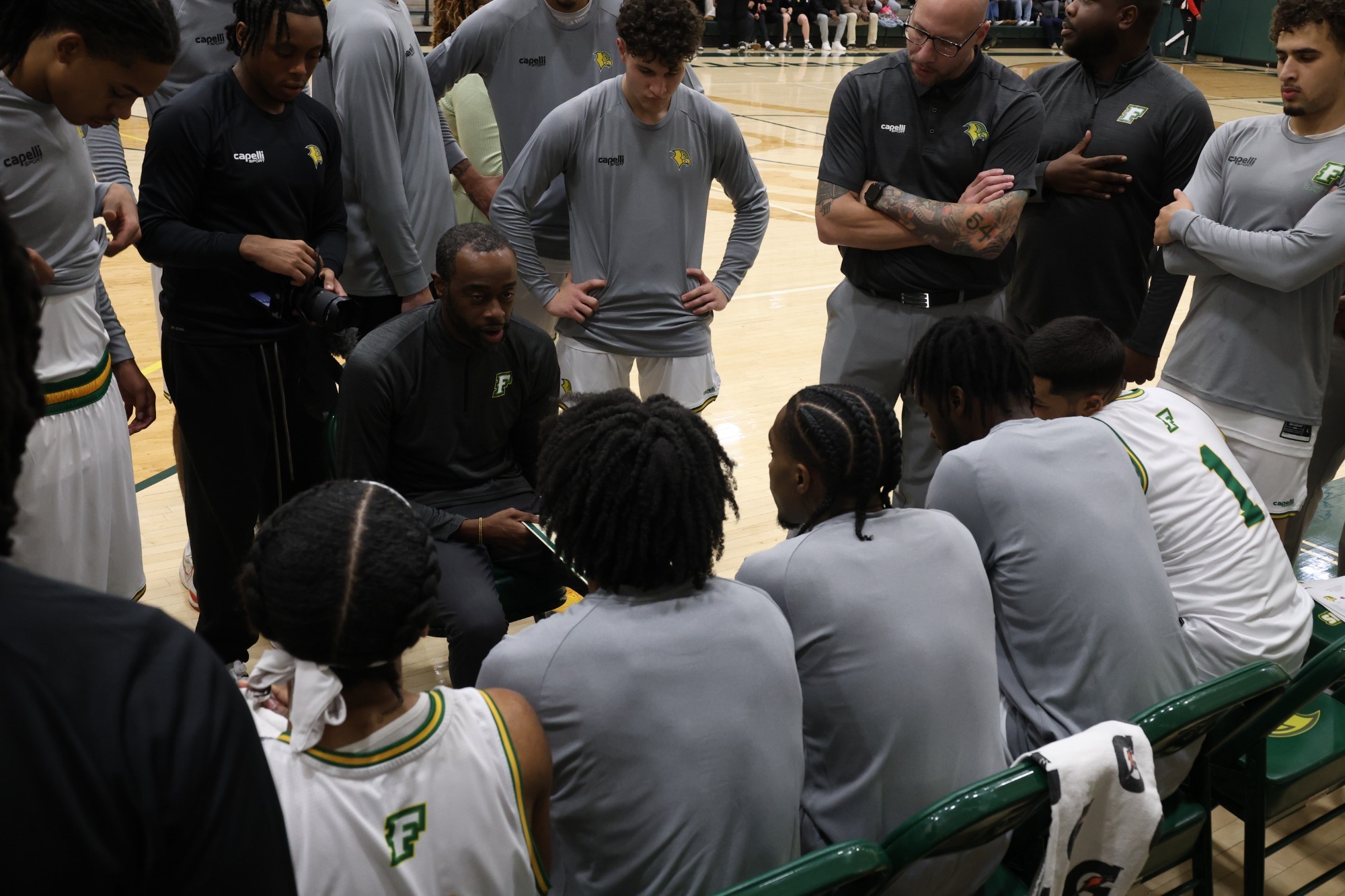Felician timeout team huddle