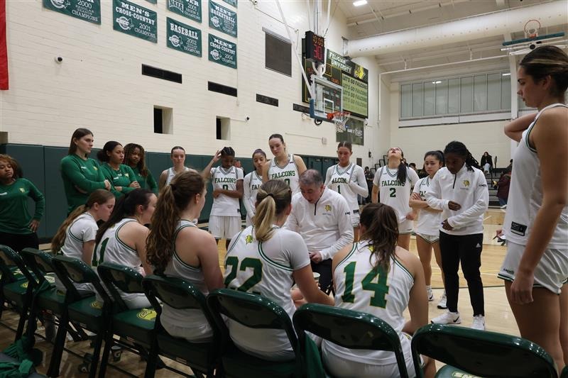 Women's Basketball Timeout Team huddle