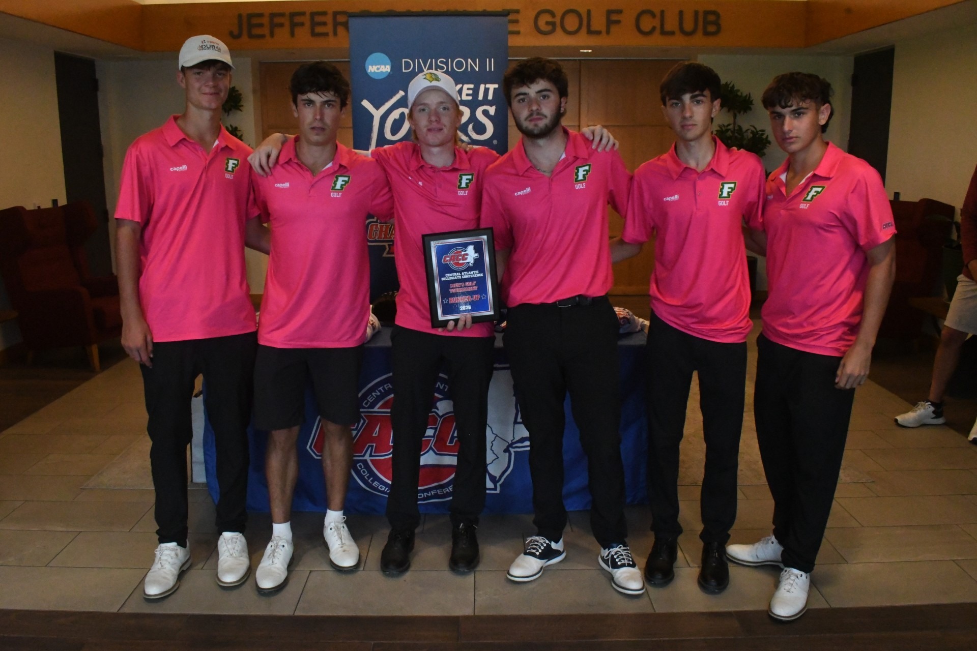 Felician Men's Golf Team Accepting the Second Place Award at CACC Championship