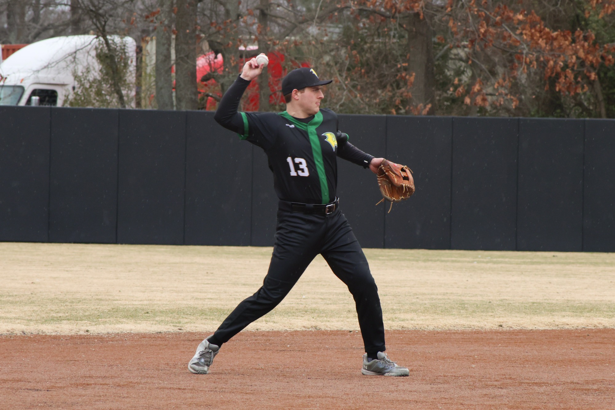 Matthew Scrivanic gets ready to throw to first.