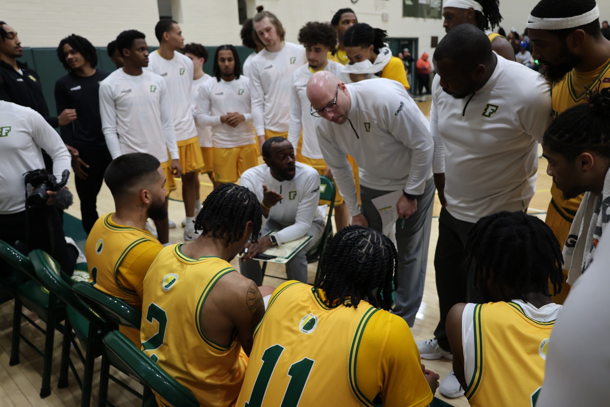 Team discussion during a timeout.