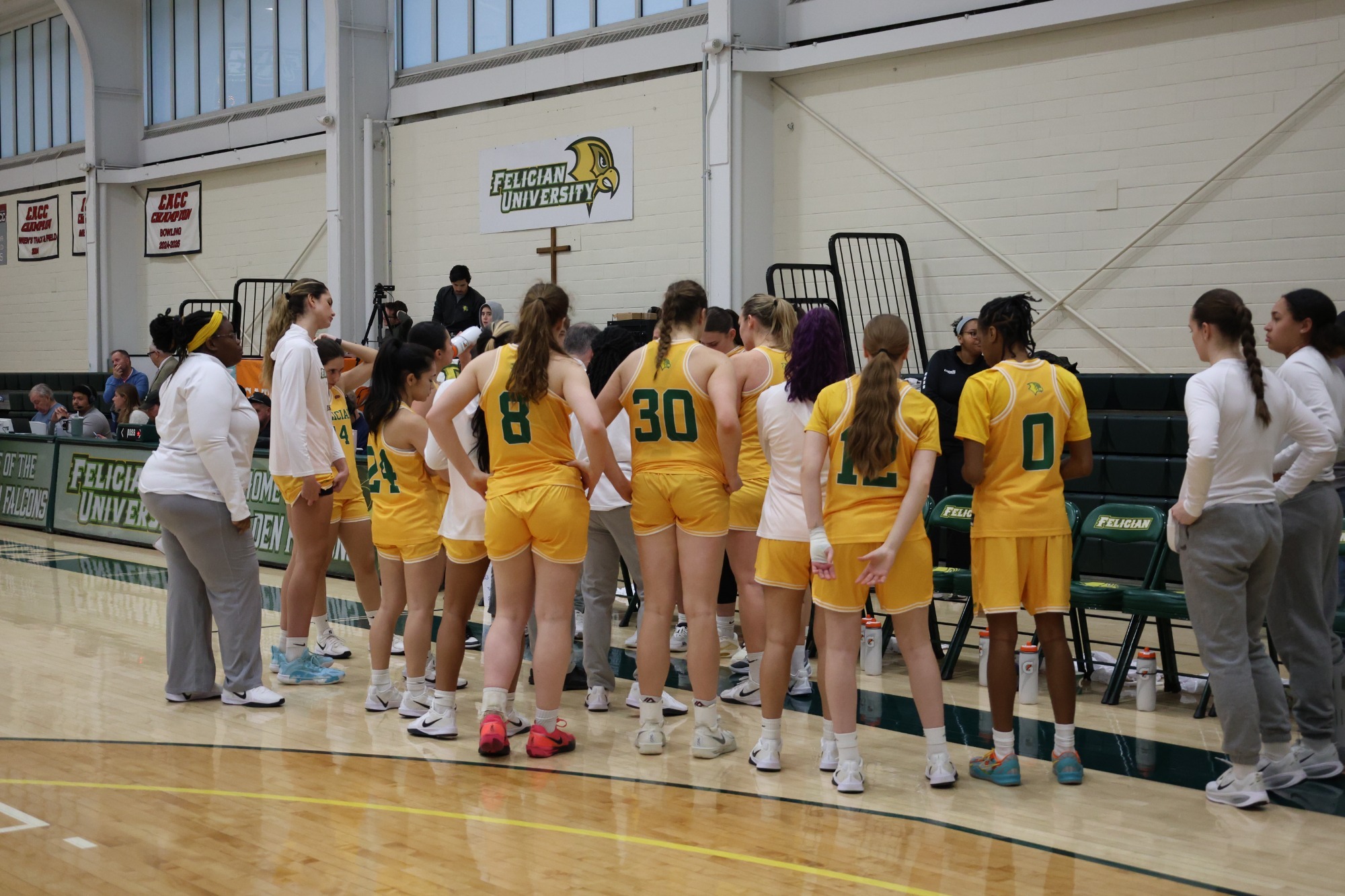 Women's Basketball Team in huddle