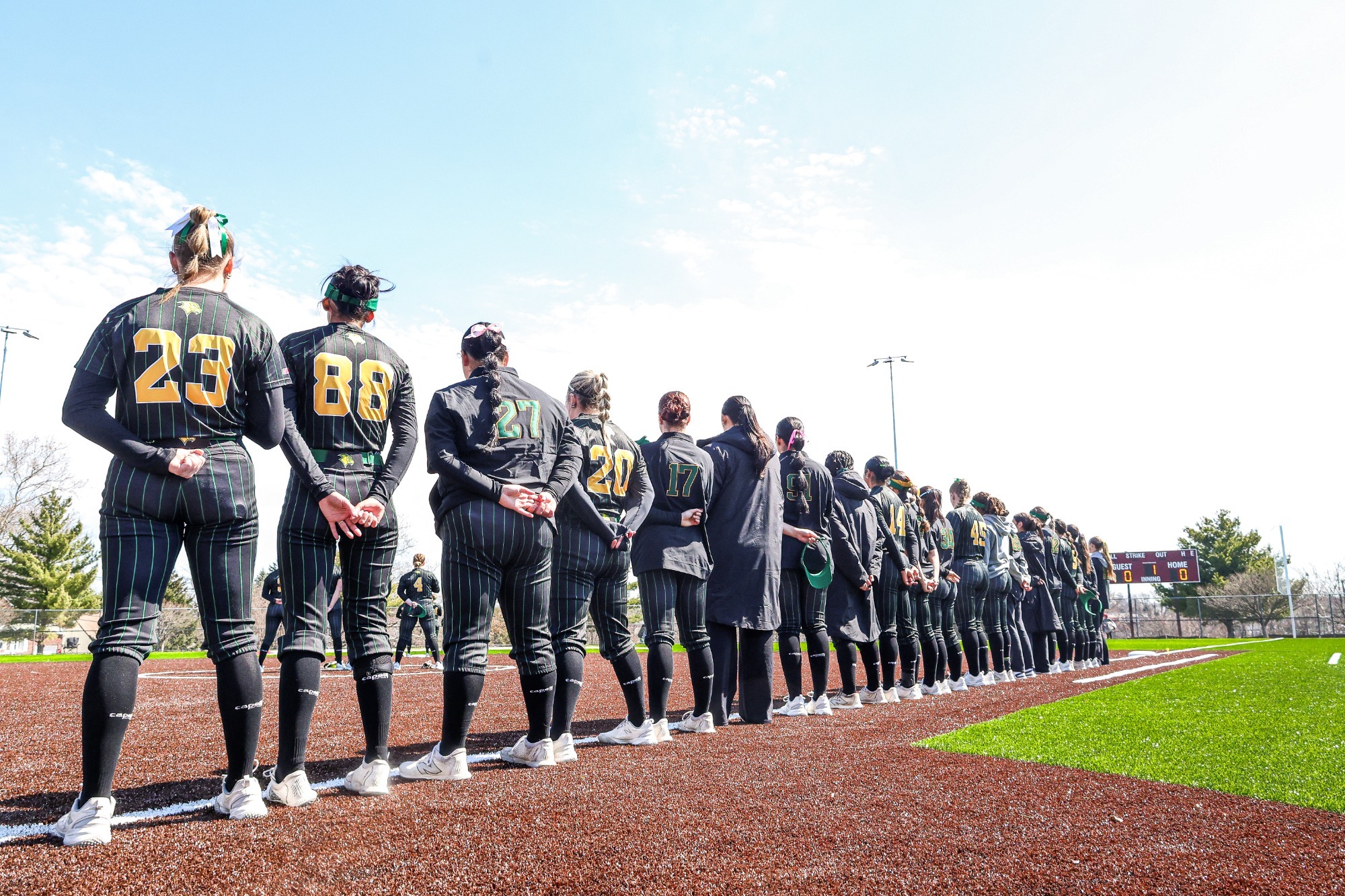 Team lined up during the national anthem.