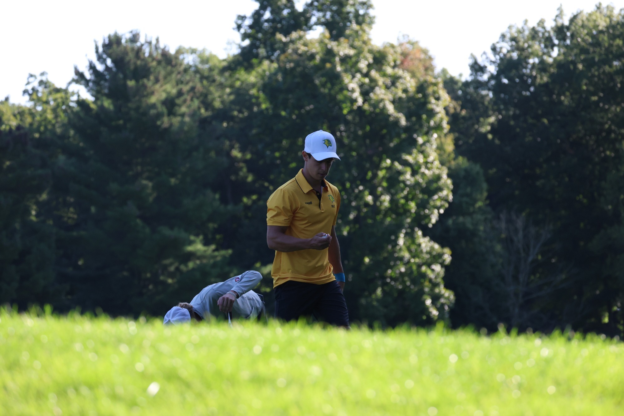 Golfer preparing to hit tee shot