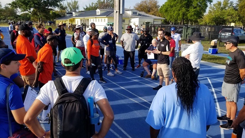Coaches meeting at Dade-County Youth Fair HS Track Field Championship on April 2, 2022