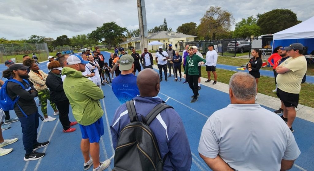 Coaches meeting at Dade-County Youth Fair HS Track Field Championship on March 22, 2024