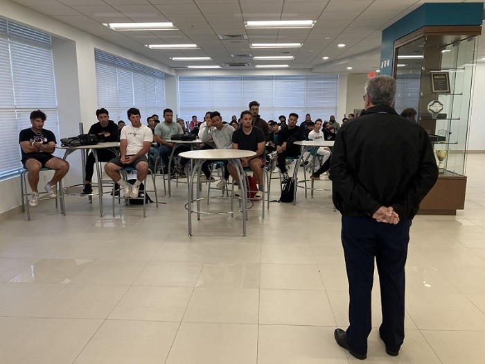 FNU President Mr. Frank Andreu addressing the FNU Baseball team on March 20, 2023