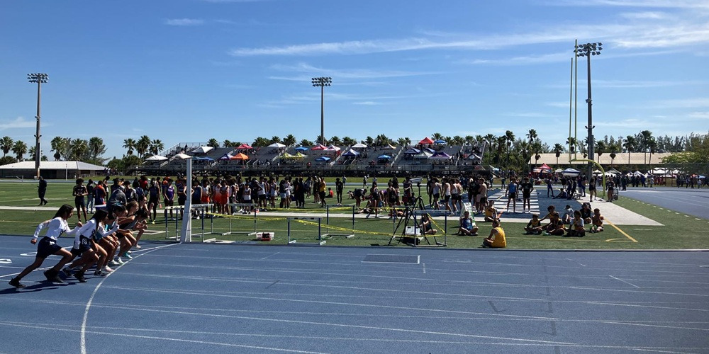 Athletes getting ready to run at the FNU hosted Dade County Youth Fair Track & Field Championship held on March 20-21st, 2025