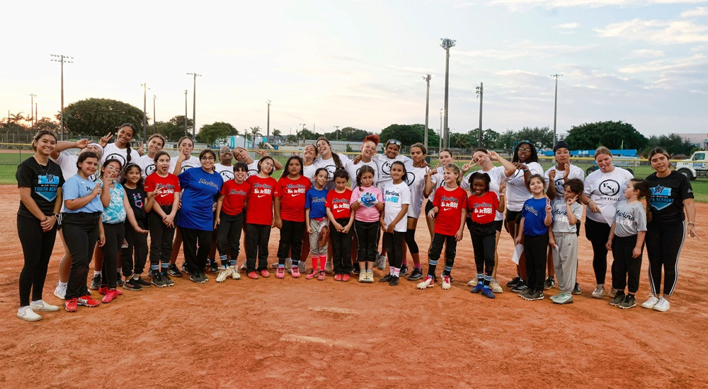 FNU softball visits with the Marlins Mermaids Youth Academy softball practice on April 7th, 2025
