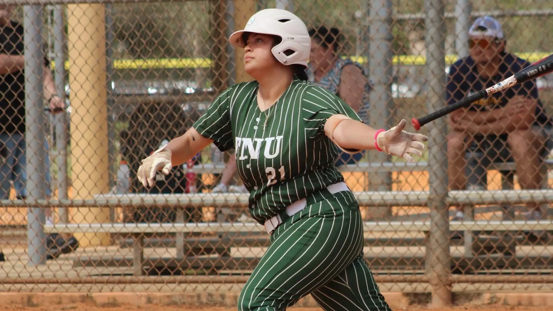 Bianca Bartow hitting a single versus Ave Maria University 2026