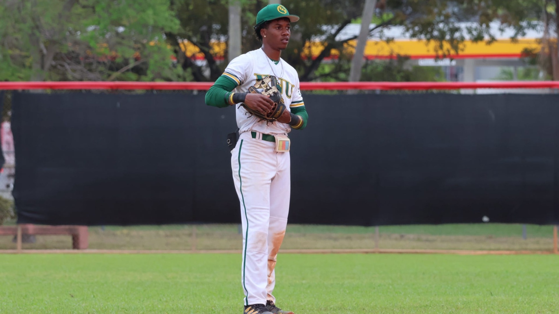  Jesus Sosa getting ready on defense between innings during a home game