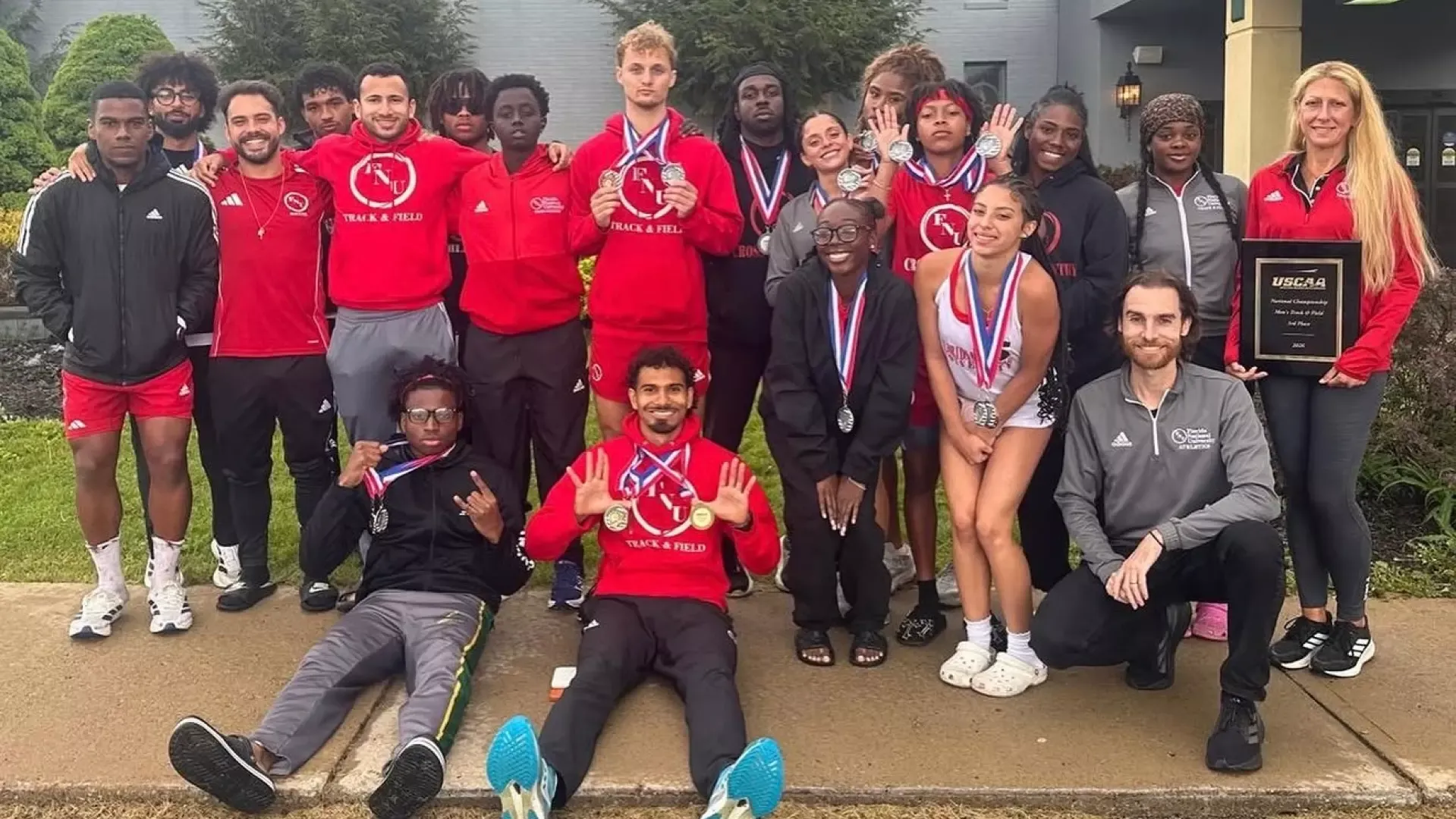 FNU track and field team photo at USCAA Nationals 2026