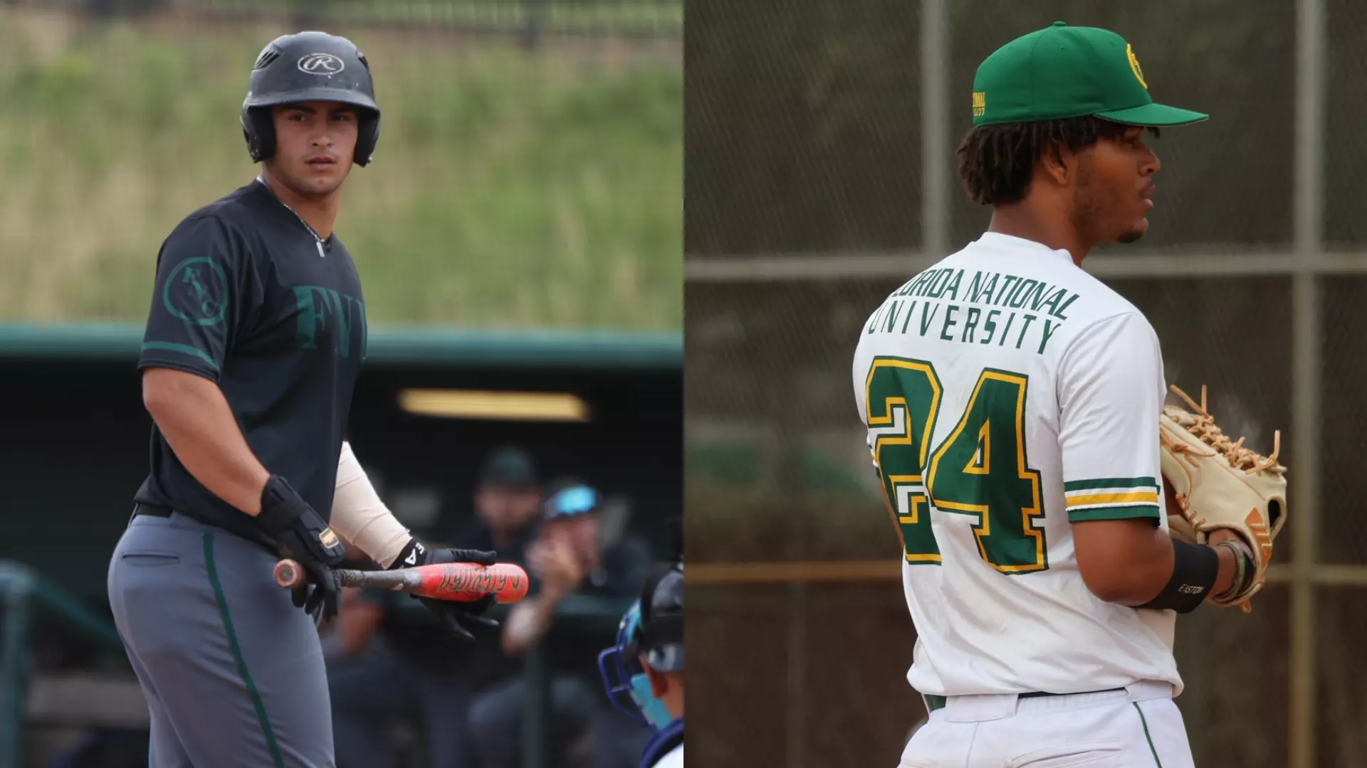 2026 Baseball USCAA All-American honoree graphic featuring split photo of Alejandro De Armas and Antonio Guzman