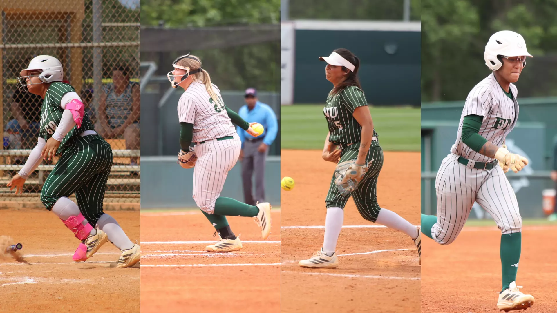 2026 Softball USCAA All-American honoree graphic featuring split photos of Gianna Hall, Sophia White, Brunella Beteta and Alyssa Julien