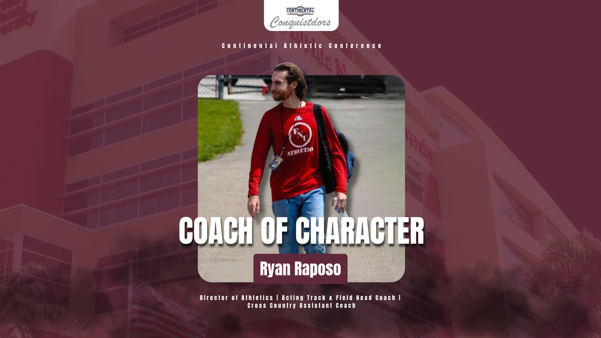 Ryan Raposo CAC Coach of Character Award graphic, with Raposo looking off to side with Coach of Character in bold typeRyan Raposo CAC Coach of Character Award graphic, with Raposo looking off to side with Coach of Character in bold type