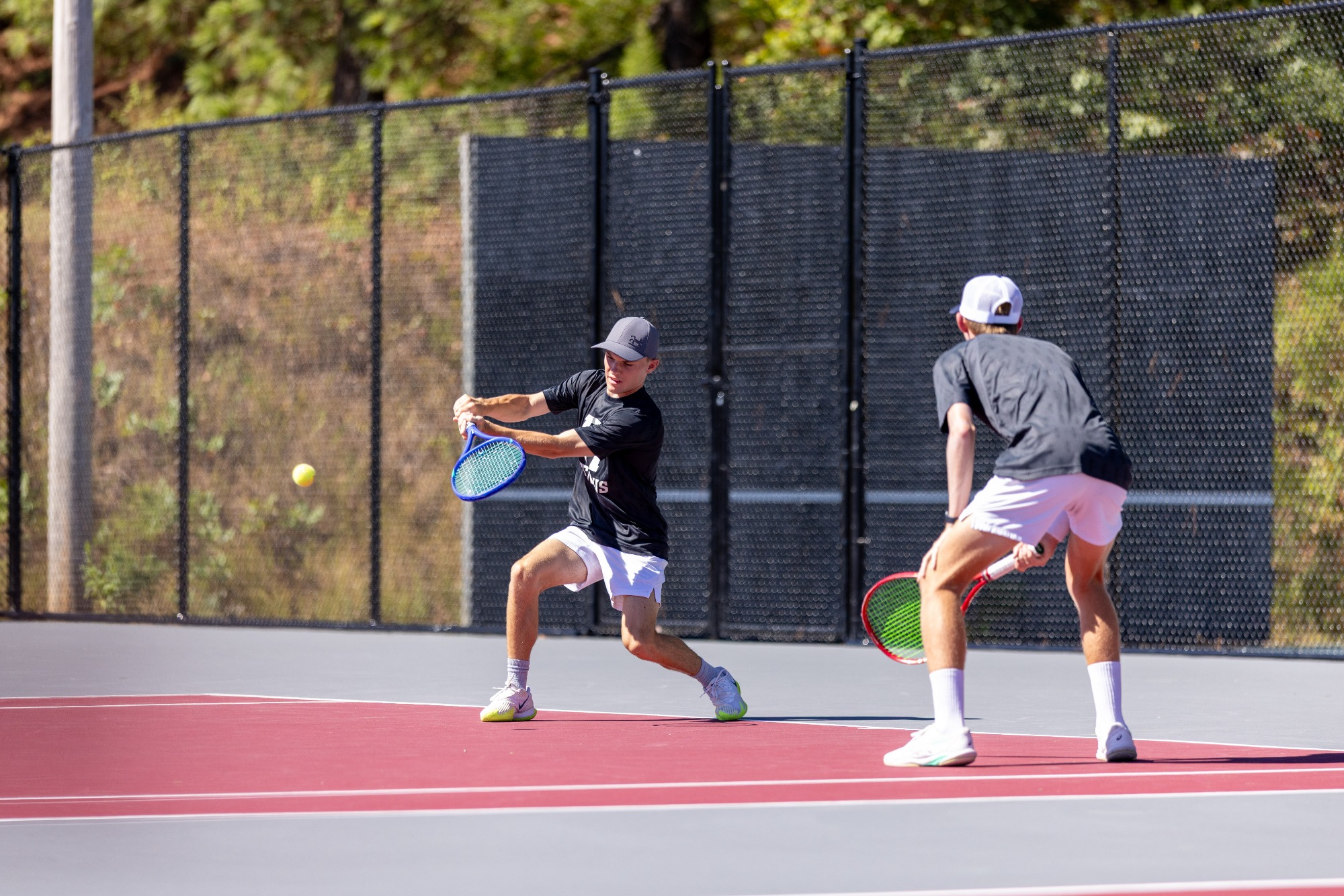 Steven Santibanez in FHU's men's tennis match against Blue Mountain Christian on October 6, 2026.