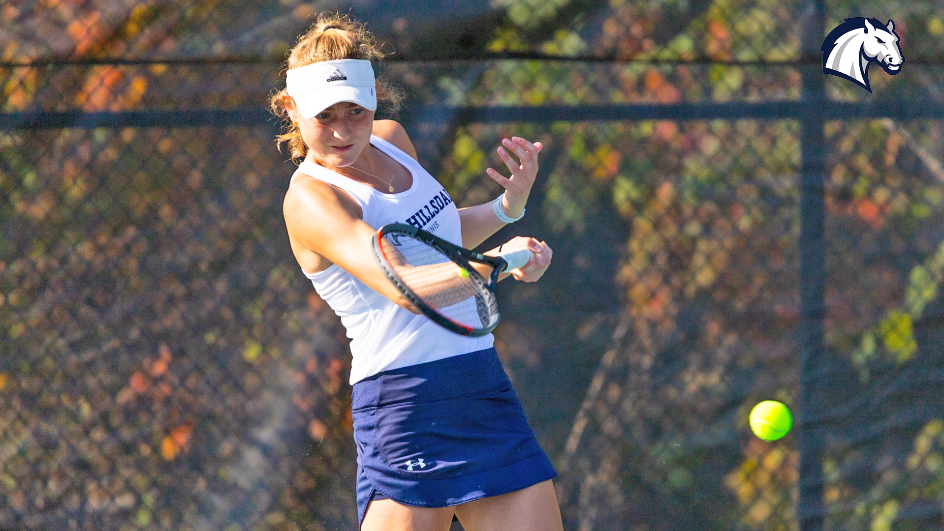 Hillsdale's Megan Hackman hits a forehand return during the 2025 ITA Midwest Regionals on Oct. 4, 2025 in Grand Rapids.