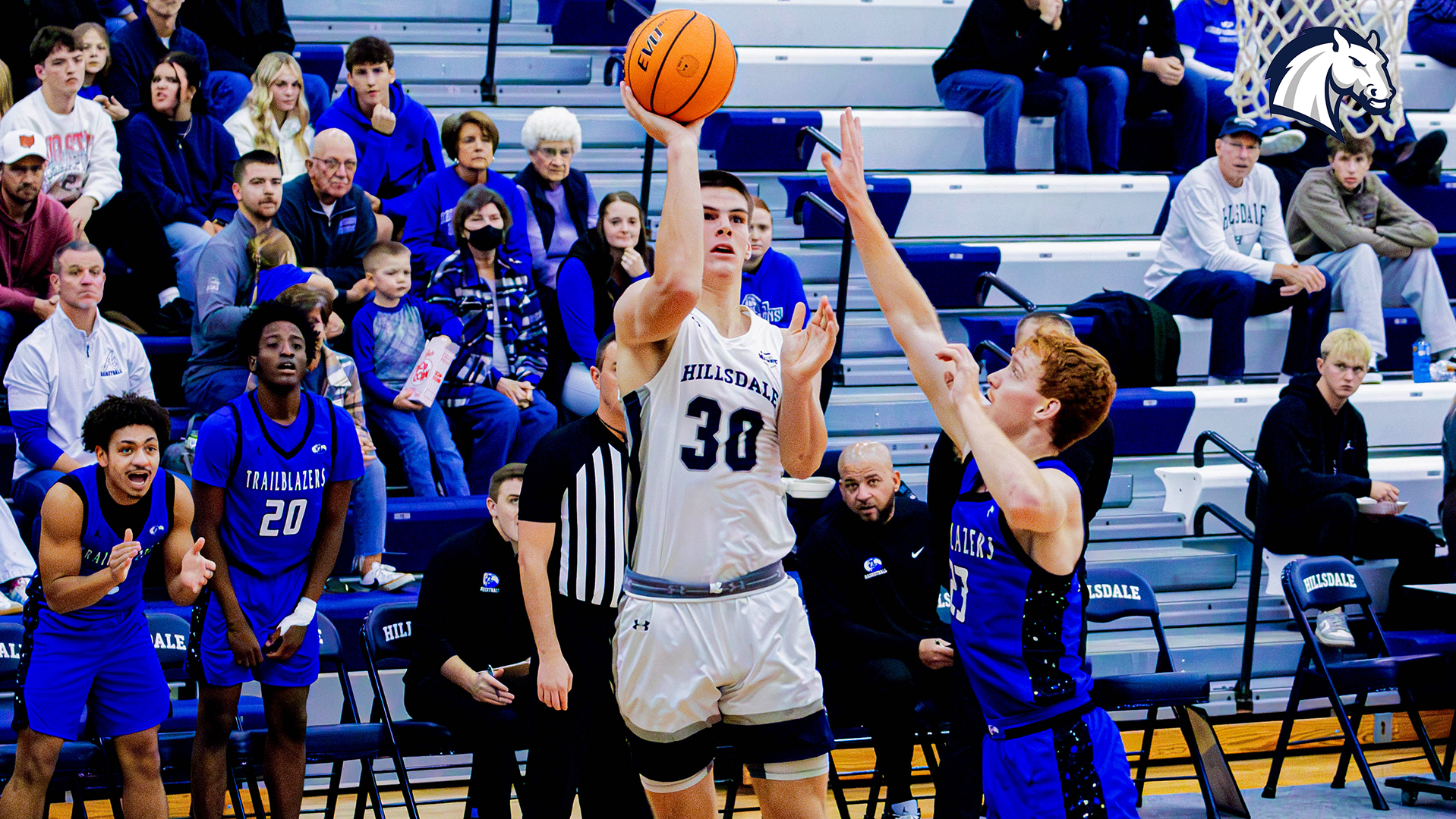 Hillsdale's Connor Stonebraker goes in for a layup attempt against Ohio Christian on Nov. 22, 2025.