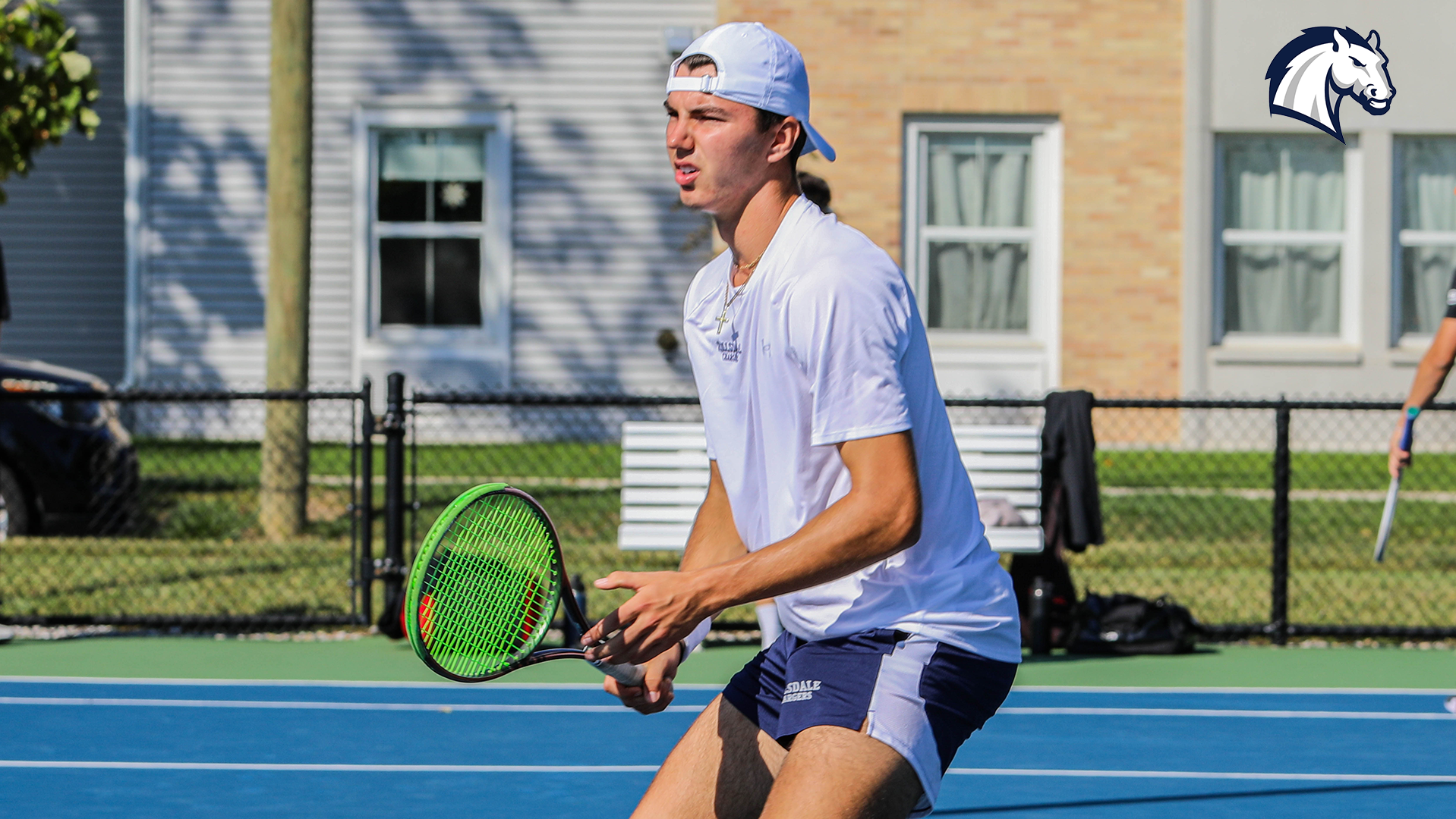 Hillsdale's Patrick Cretu waits for a return during the Hillsdale men's tennis Summer Invitational on Sept. 13, 2025.