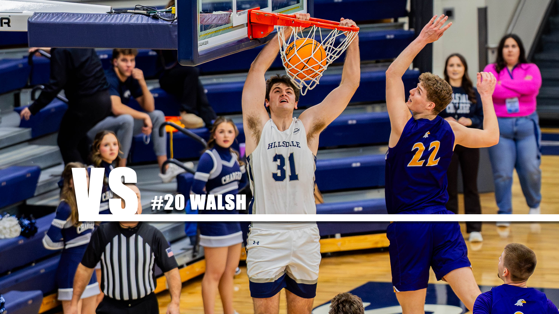 Hillsdale's CJ Yarian throws down a dunk against Ashland on Jan. 24, 2026.