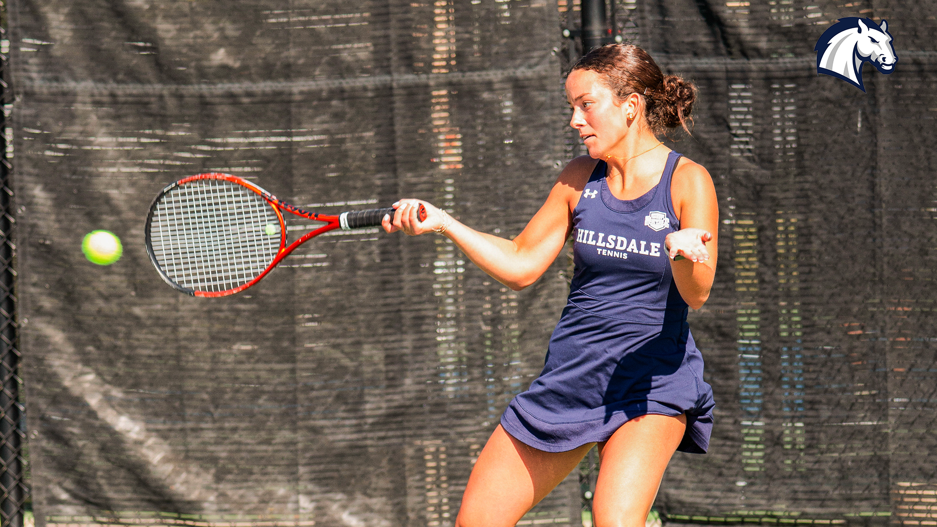 Hillsdale's Isabella Spinazze hits a return shot during the Chargers' Summer Invitational in September 2025.
