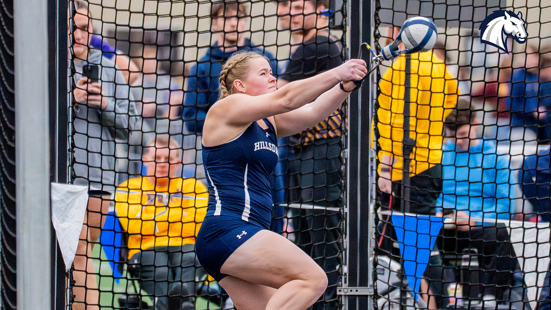 Hillsdale's Regan Wight competes in the weight throw at the Al Campbell Invite in Akron on Jan. 16, 2026.