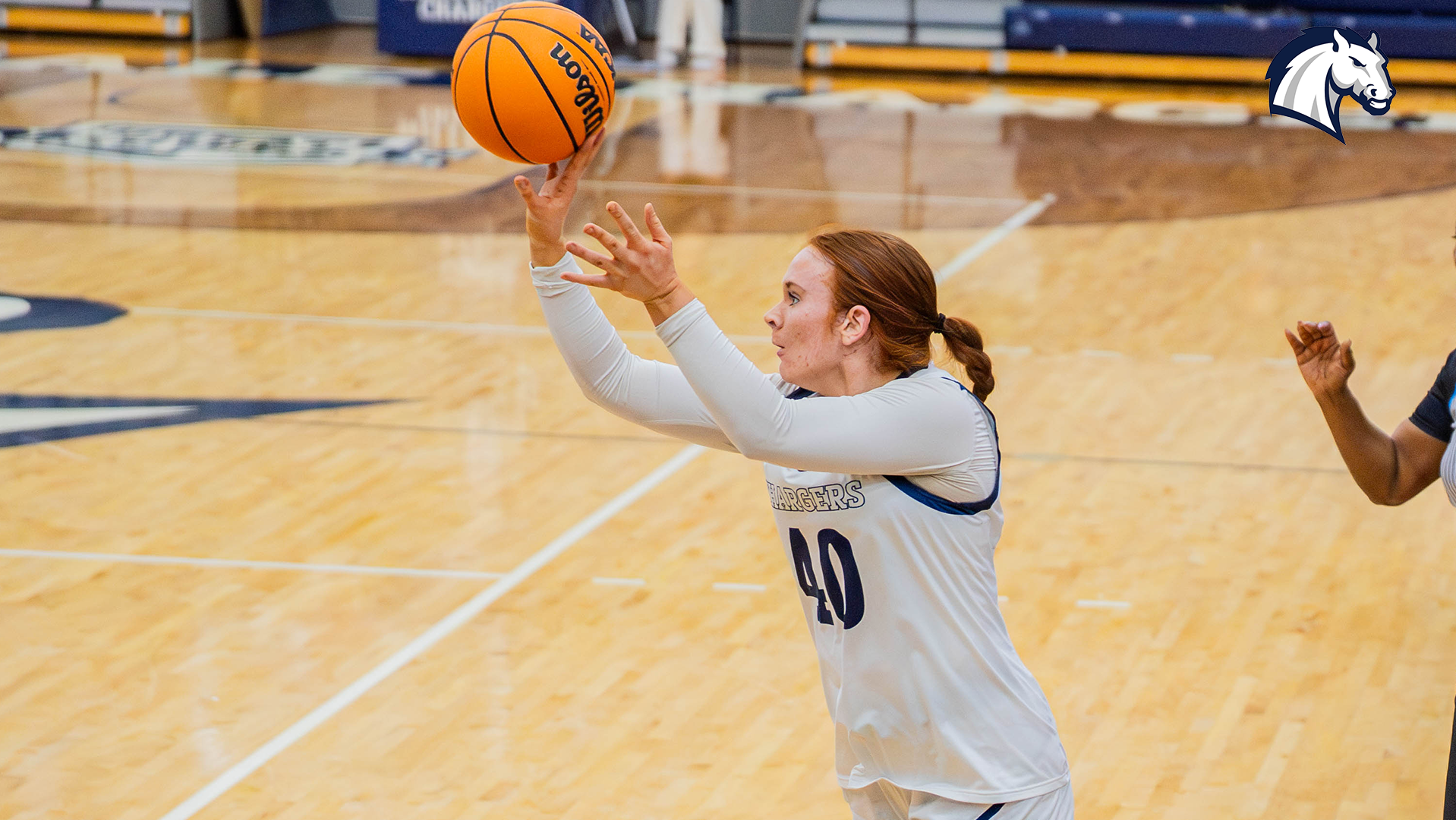 Chargers' Emma Ruhlman shoots a 3-pointer from the wing during a game against Malone on Jan. 3, 2026.