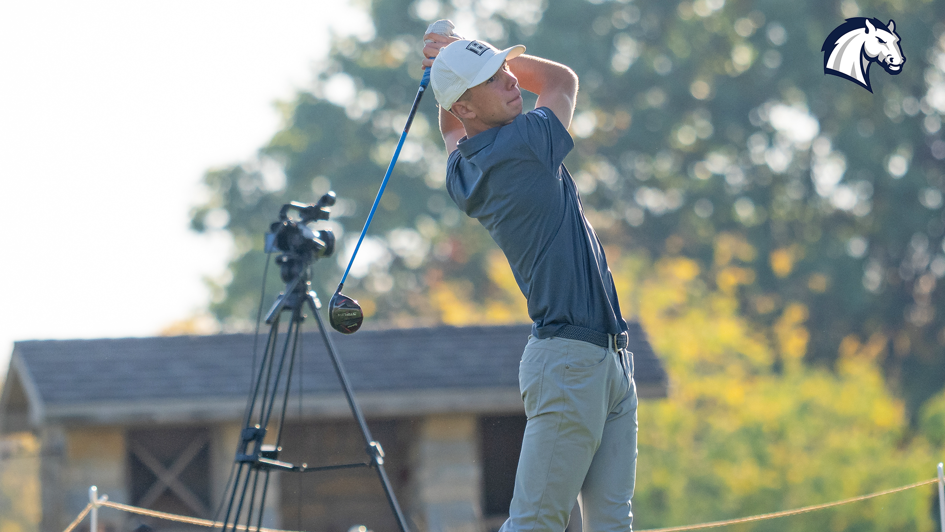 Hillsdale's Jackson Piacsek tees off with a driver during the 2026 Doc Spragg Invitational on Oct. 13.