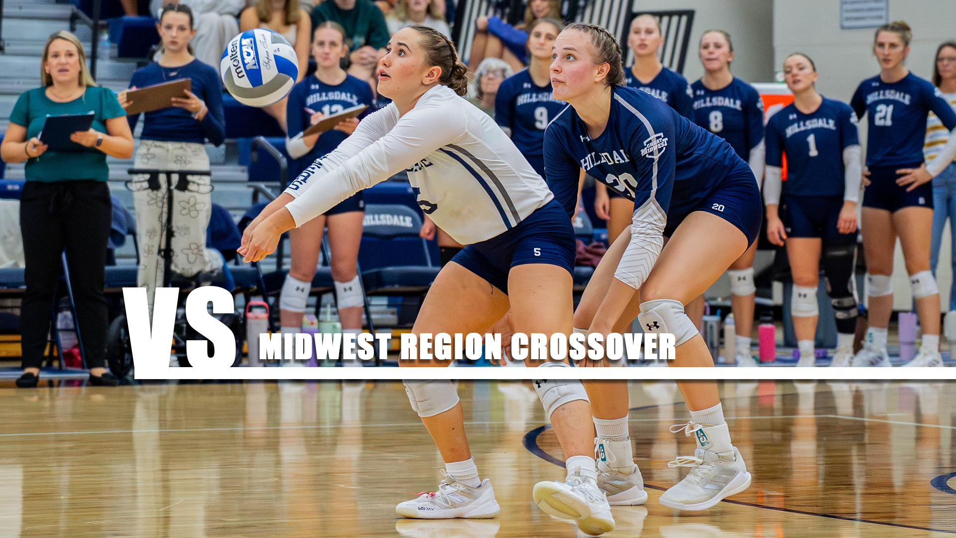 Hillsdale's Chloe Pierce digs a volleyball during a match against Gannon on Sept. 18, 2026.