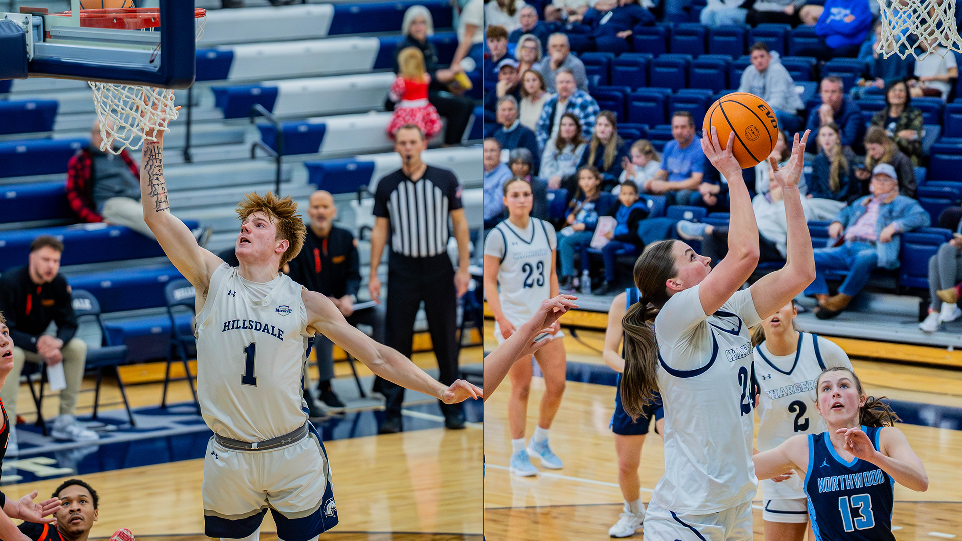 Charger men's basketball player Caleb Glaser (left) and Charger women's basketball player Ellie Bruce (right)