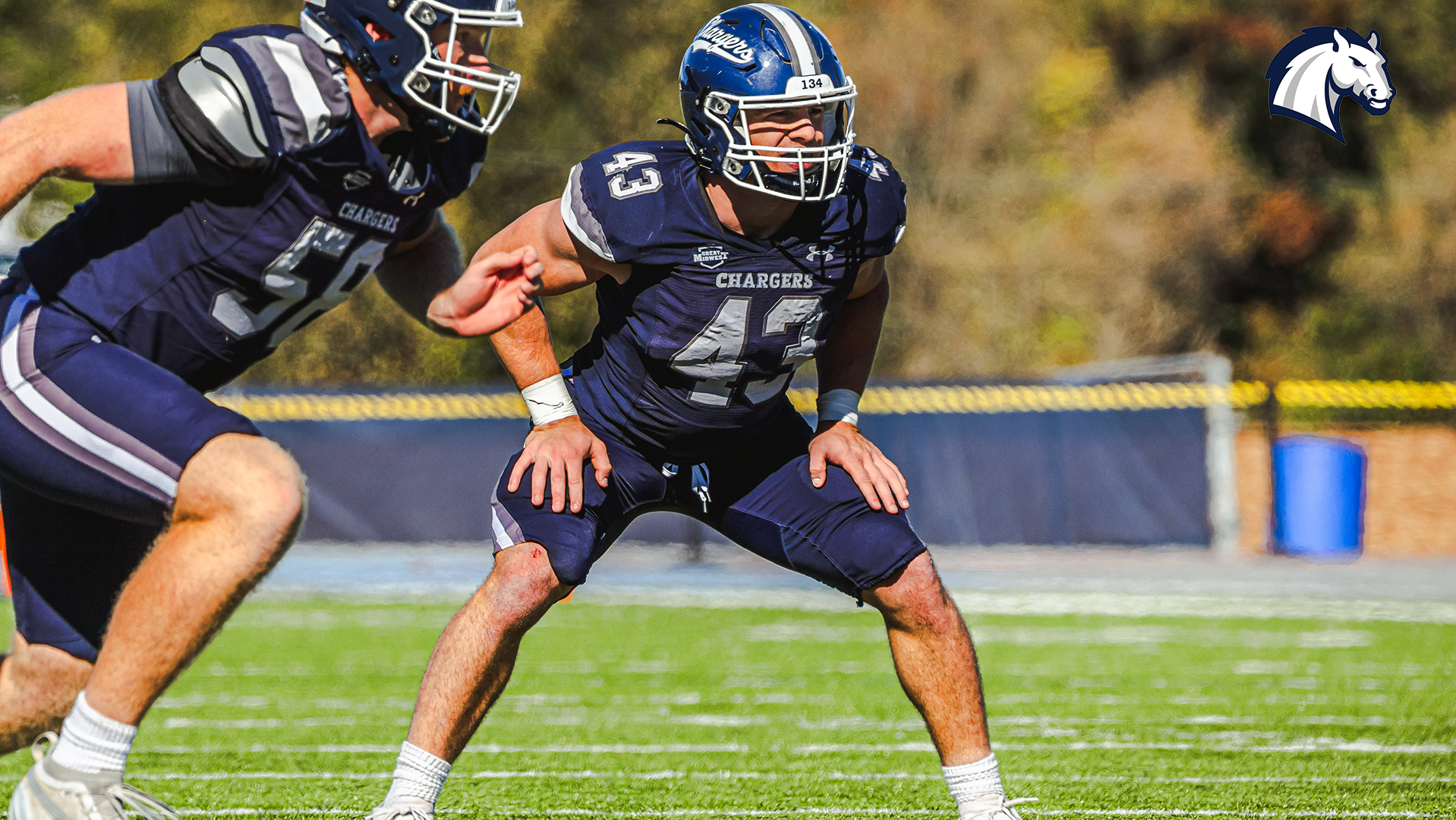 Hillsdale's Luke Penola lines up in a stance before the play during an Oct. 17, 2026 game against Findlay.