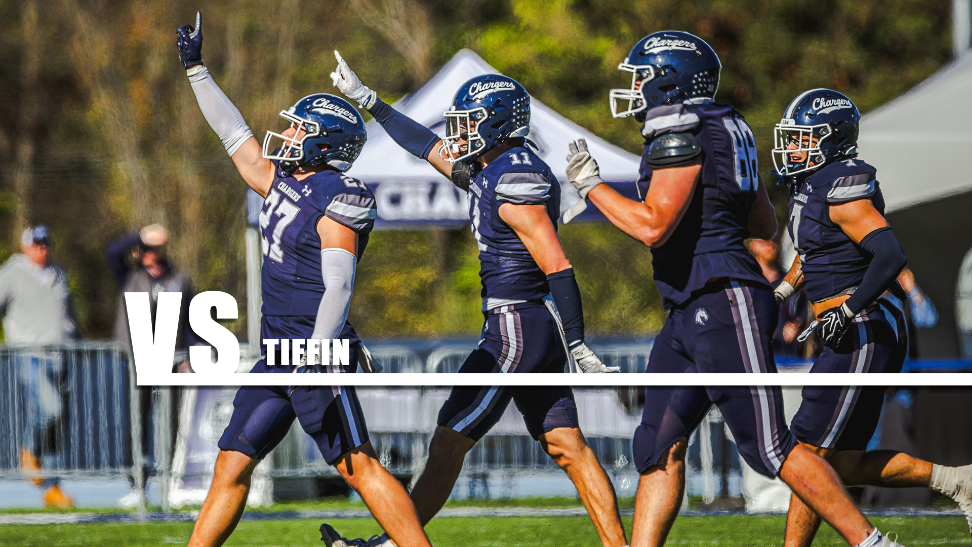 Hillsdale's defense celebrates after forcing a three and out against visiting Findlay on Oct. 17, 2026.