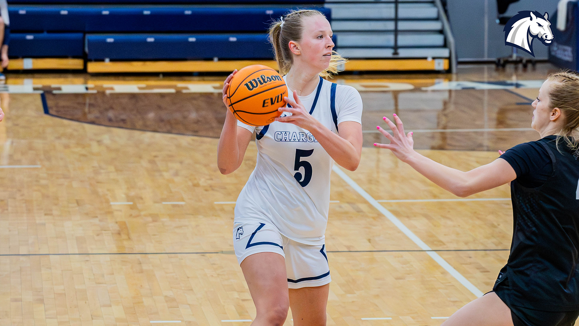 Hillsdale's Sarah Aleknavicius looks to pass the ball inside against Ohio Dominican on Feb. 7, 2026.