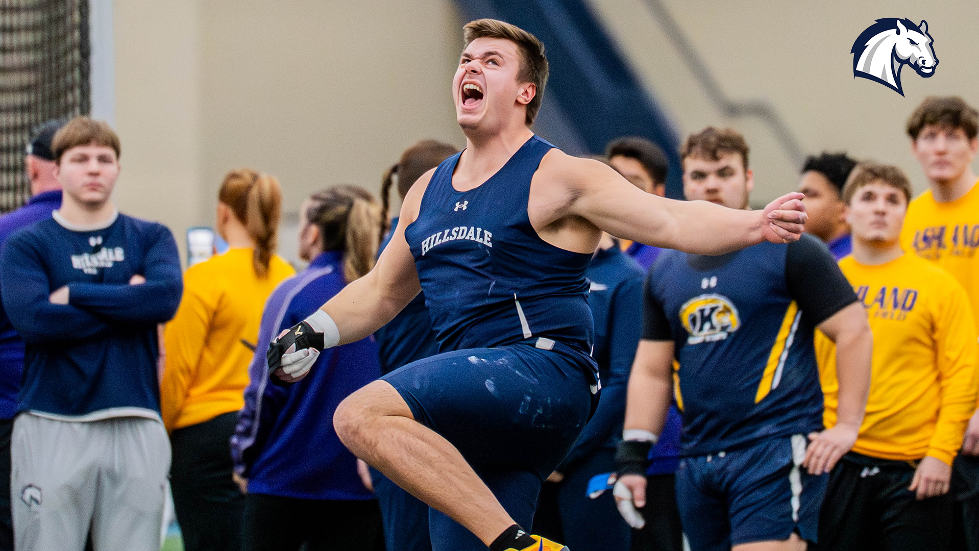 Ben Haas yells as he follows through on a shot put attempt at the Al Campbell Invitational on Jan. 16, 2026.