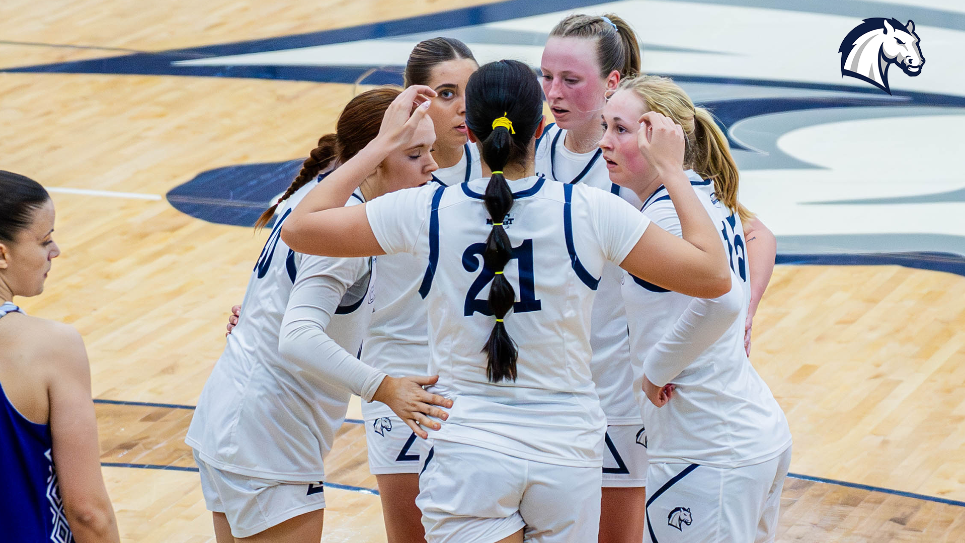 The Hillsdale College women's basketball team huddles up after a foul call on the floor during a Feb. 19 contest against Kentucky Wesleyan.