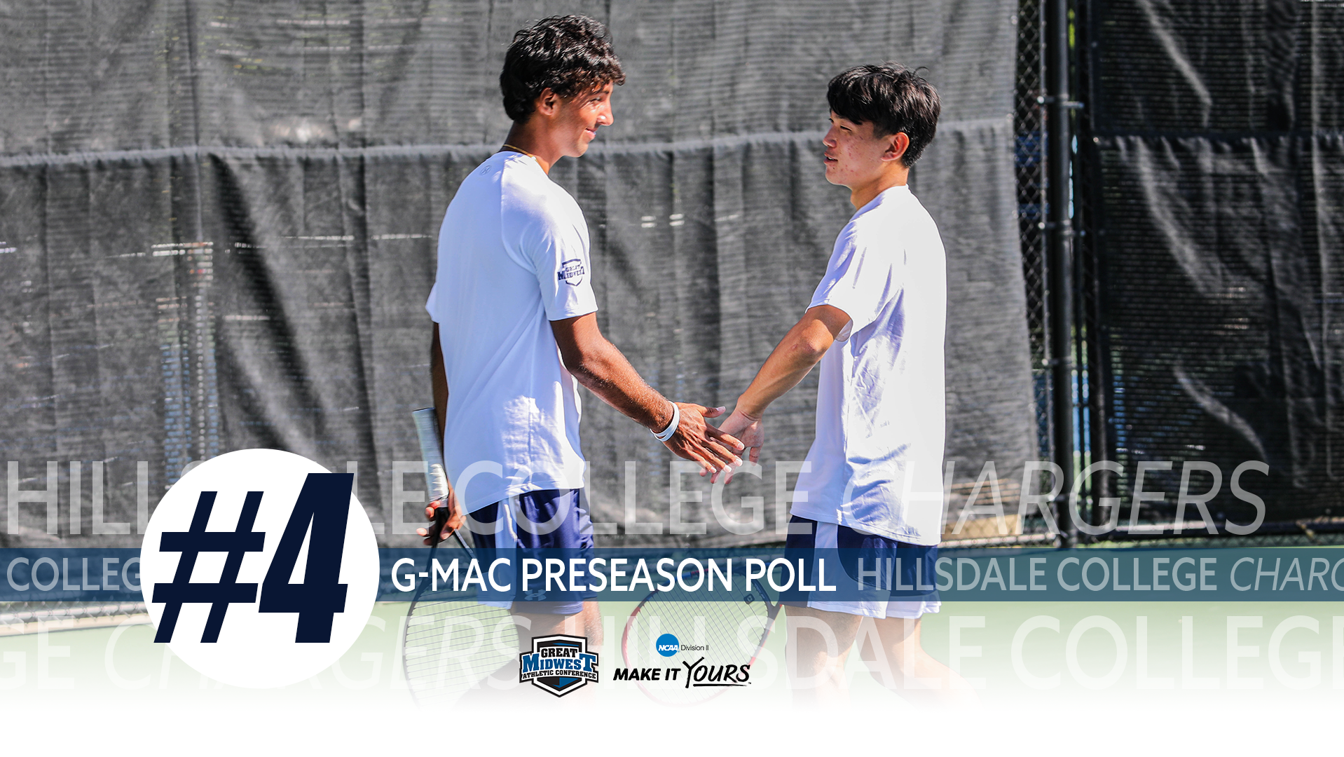 Hillsdale's Jackson Clements (left) and Rintaro Goda congratulate each other after a point in a doubles match at the Chargers' 2025 Summer Invitational.