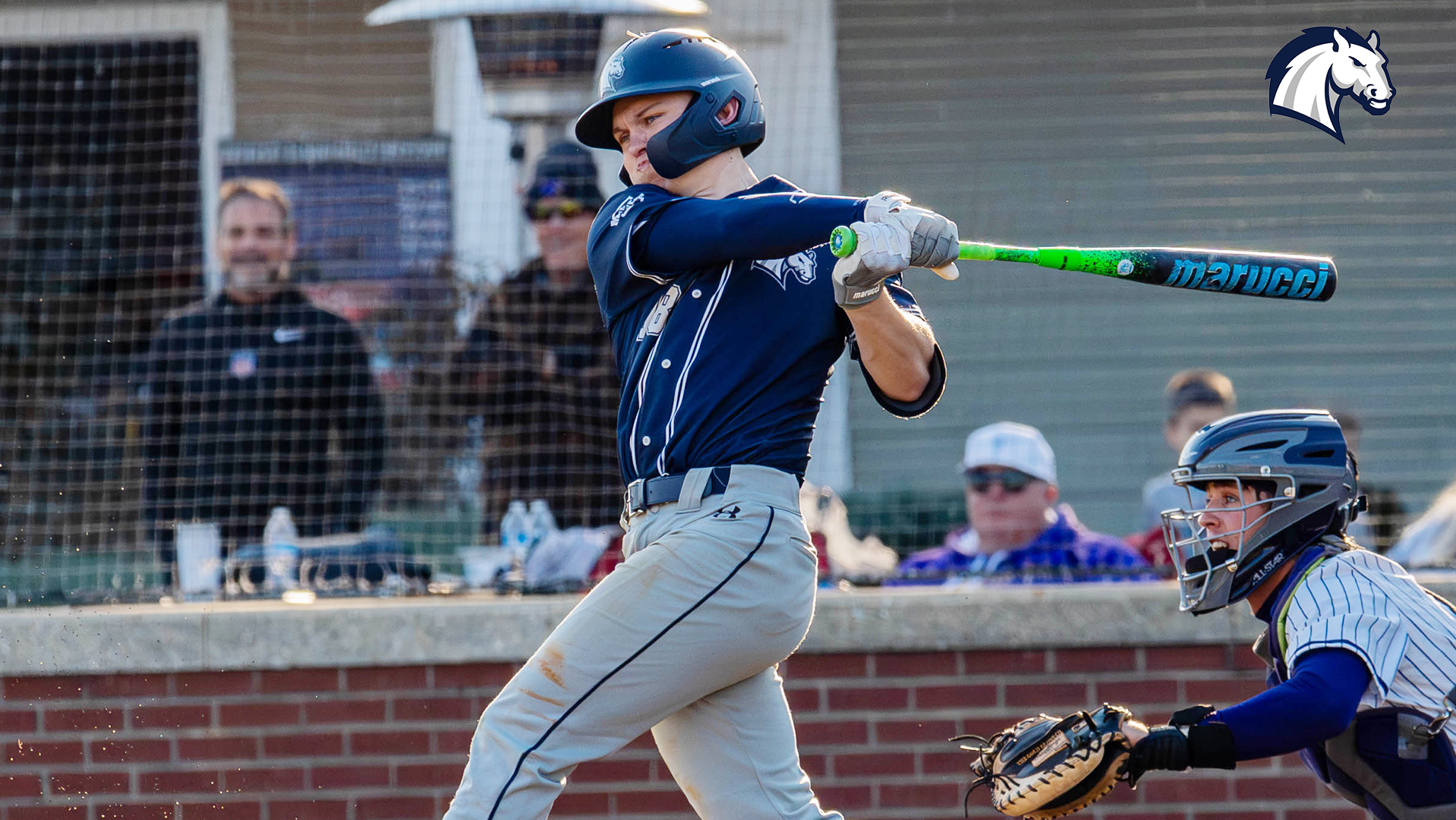 Hillsdale's Billy Porotsky puts a ball in play during the Chargers' series against Montevallo in Alabama on Jan. 30, 2026.