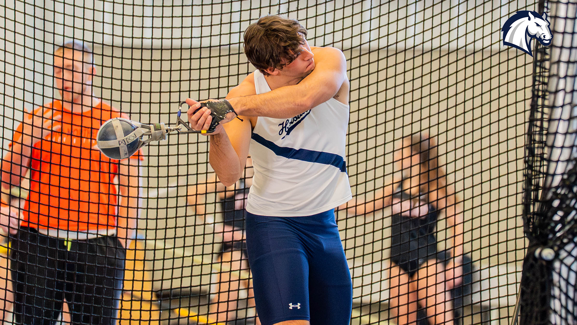 Hillsdale's Dominic Scharer competes in the weight throw at the Wide Track Classic on Jan. 23, 2026 in Hillsdale.