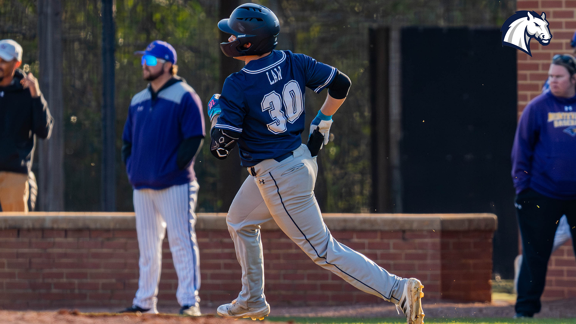 Hillsdale's Drew Law rounds the bases during a game against Montevallo on Jan. 30, 2026.