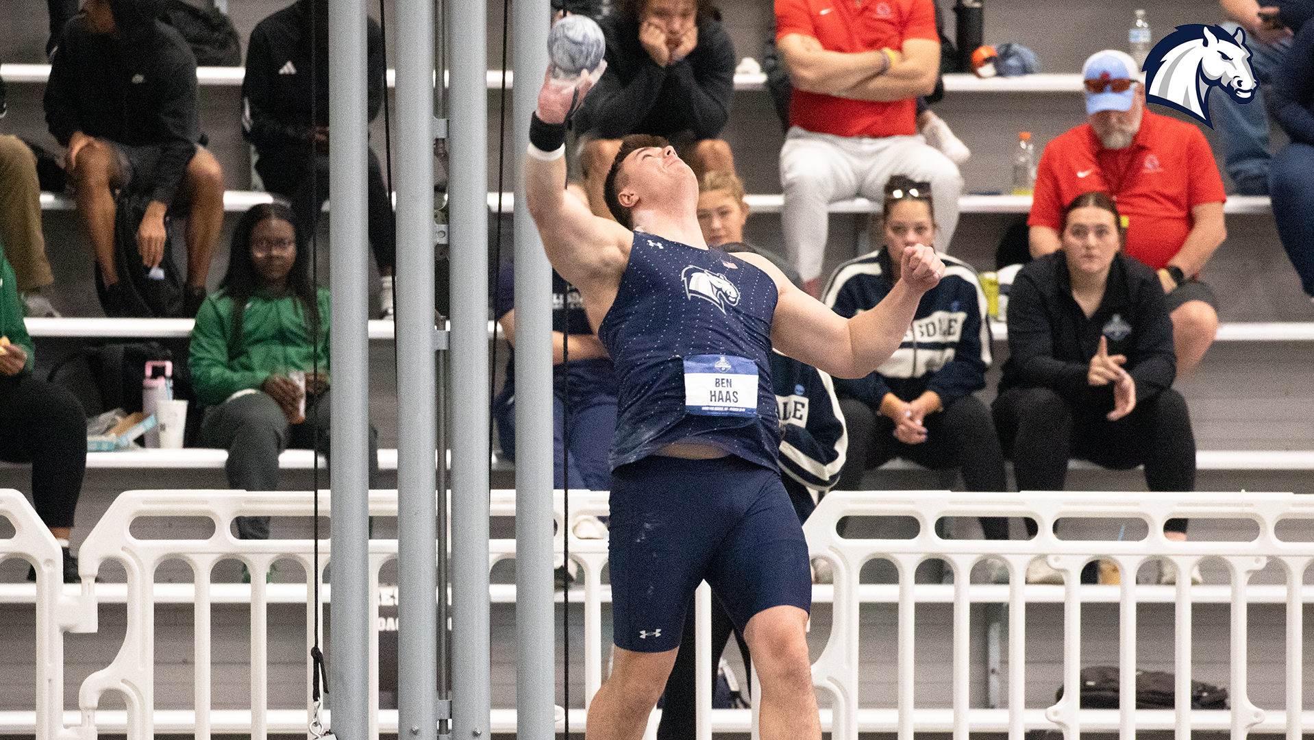 Hillsdale's Ben Haas competes in the shot put at the 2026 NCAA DII Indoor Championships in Virginia Beach, Virginia.