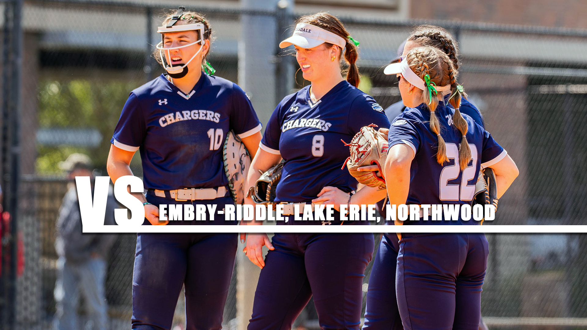 Hillsdale players huddle up for a mound meeting before starting an inning at Tampa on March 17, 2026.