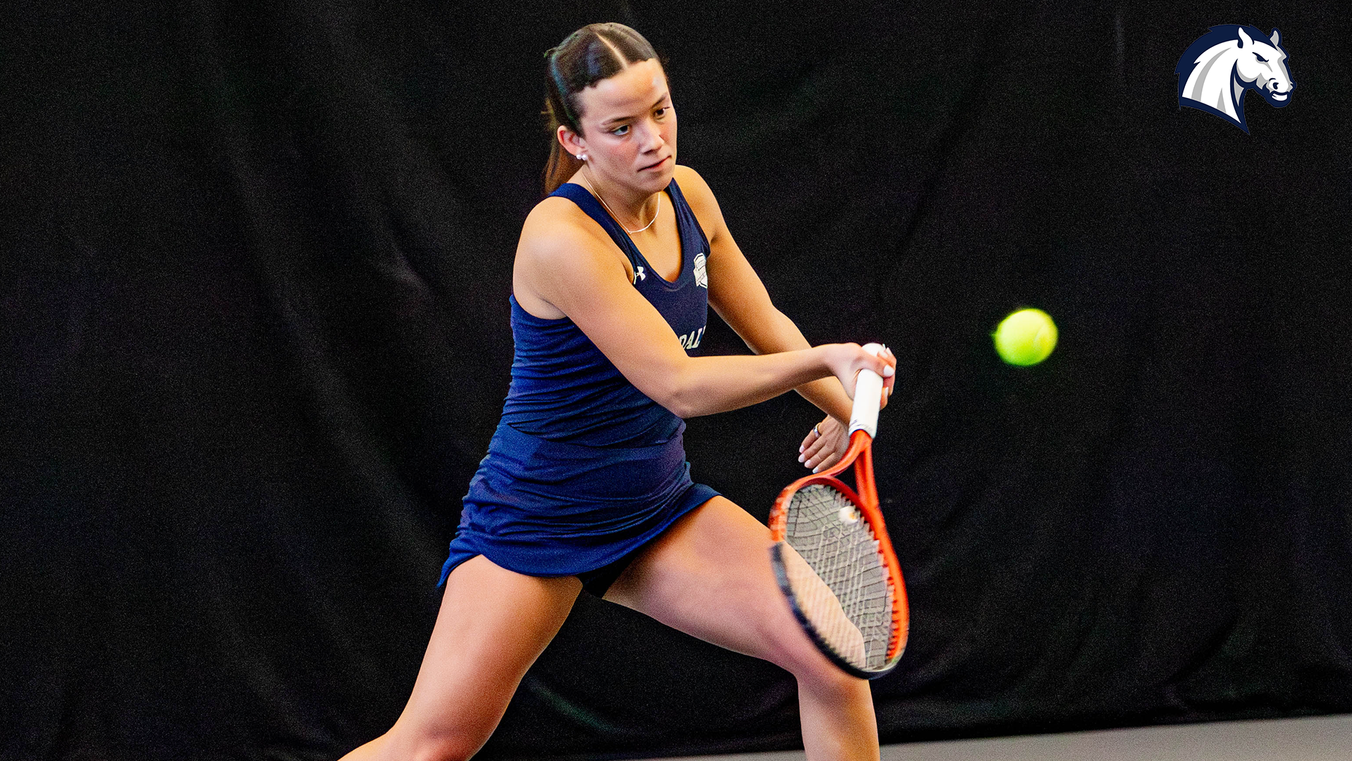 Hillsdale's Isabella Spinazze hits a return shot during the Chargers' tennis match against Roosevelt on March 8, 2026.