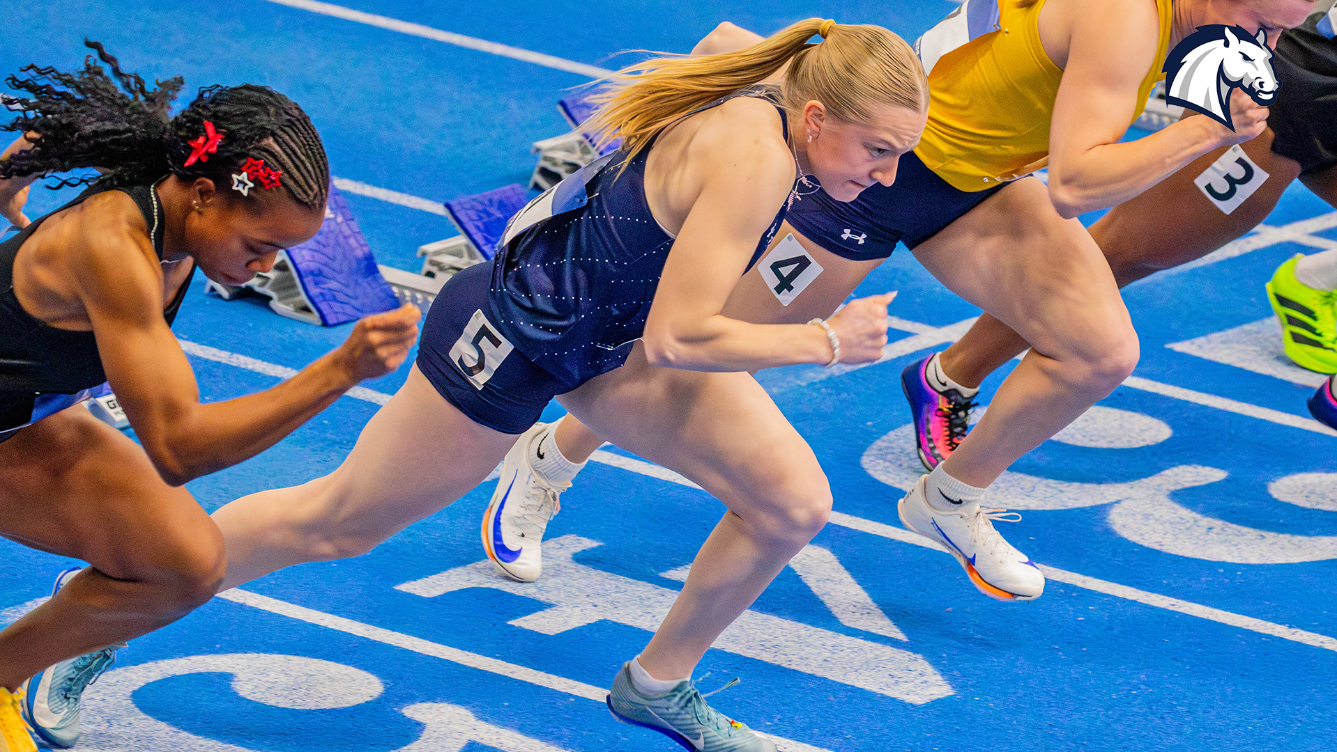 Hillsdale's Anna Roessner fires off the line in the 60m dash at the 2026 NCAA DII Indoor Championships on March 13, 2026 in Virginia Beach.