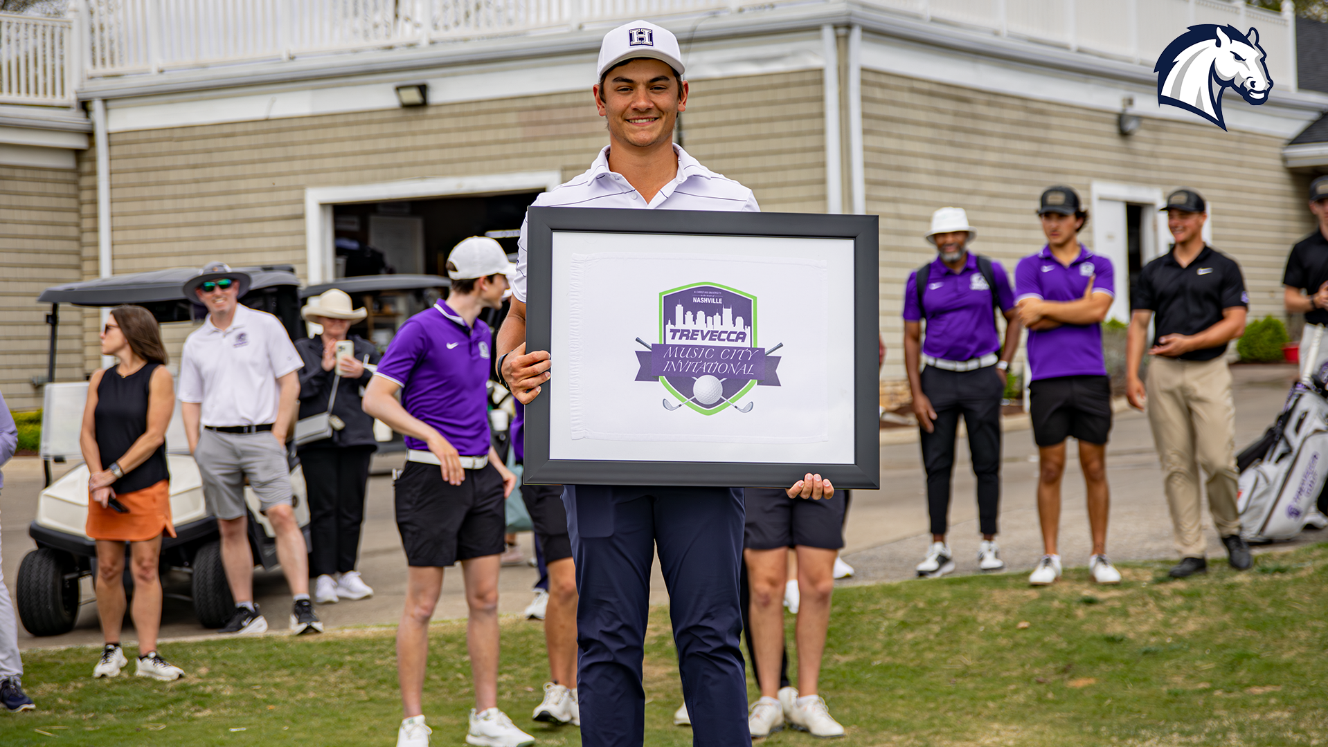 Hillsdale's Oliver Marshall poses with the medalist plaque after winning the 2026 Music City Invite on March 31, 2026.