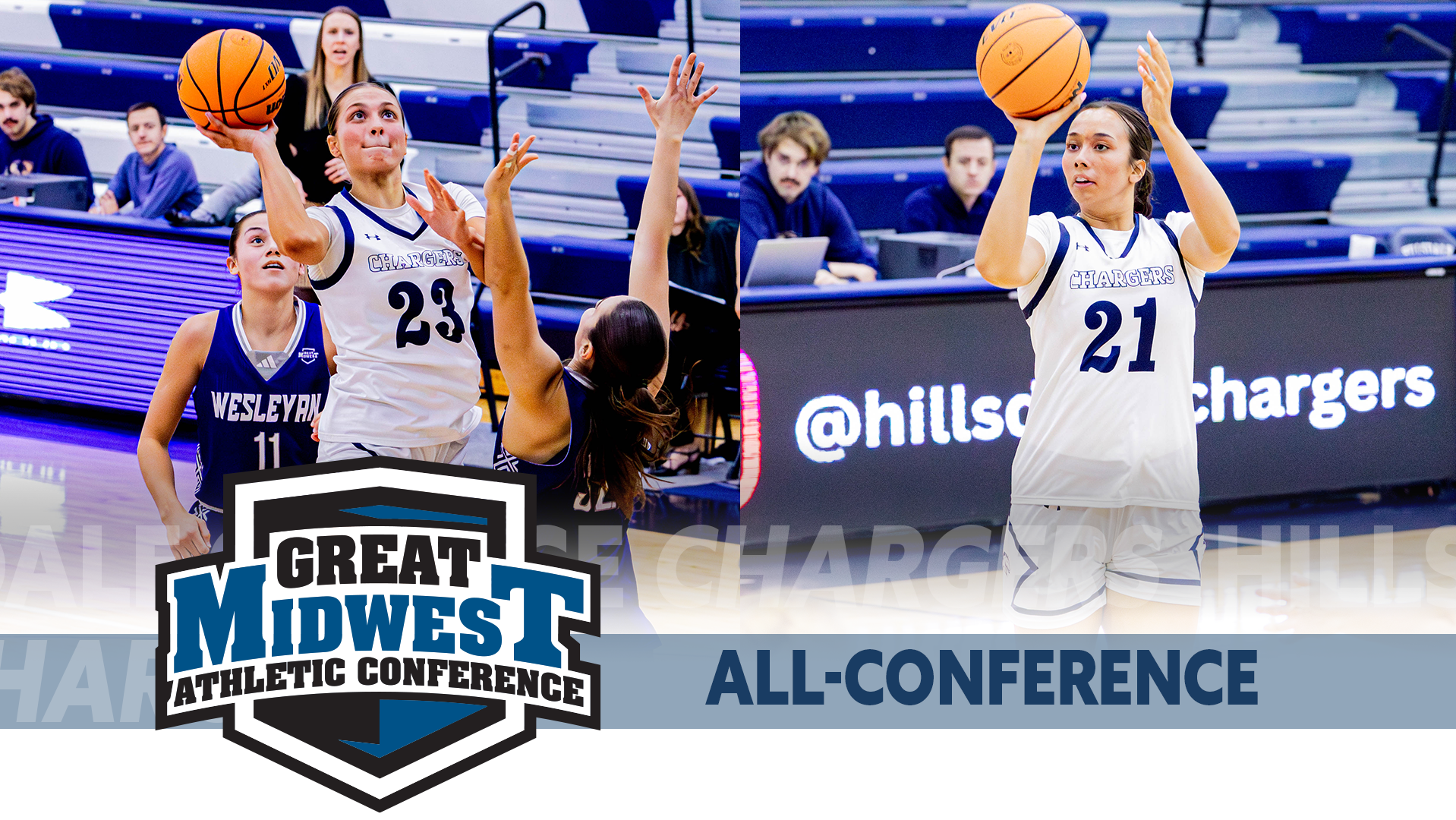 2025-26 First Team All-G-MAC honorees for Hillsdale, Annalise Pietrzyk (left) and Savannah Smith (right)