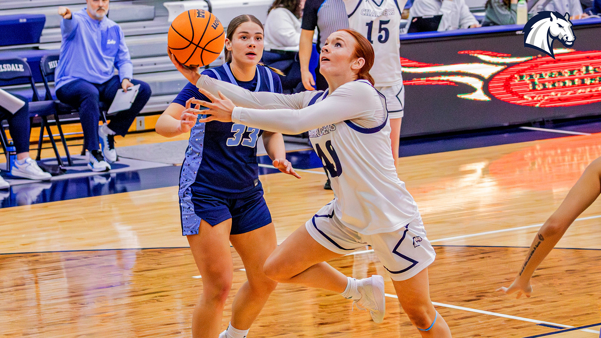 Hillsdale's Emma Ruhlman attacks the basket for a layup against Northwood on Feb. 28, 2026.