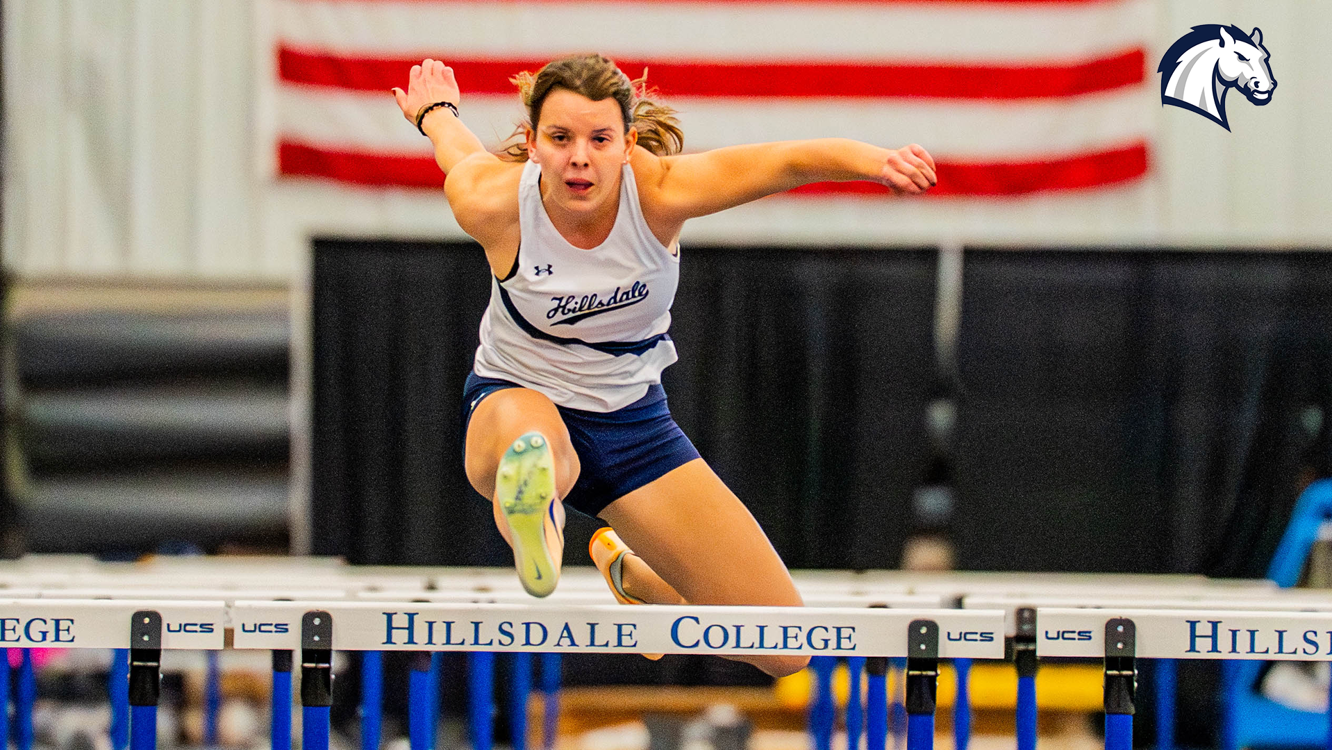 Hillsdale's Baelyn Zitzmann competes in the 60 hurdles at the Indoor Mid-Week Multi in Dec. 2025.