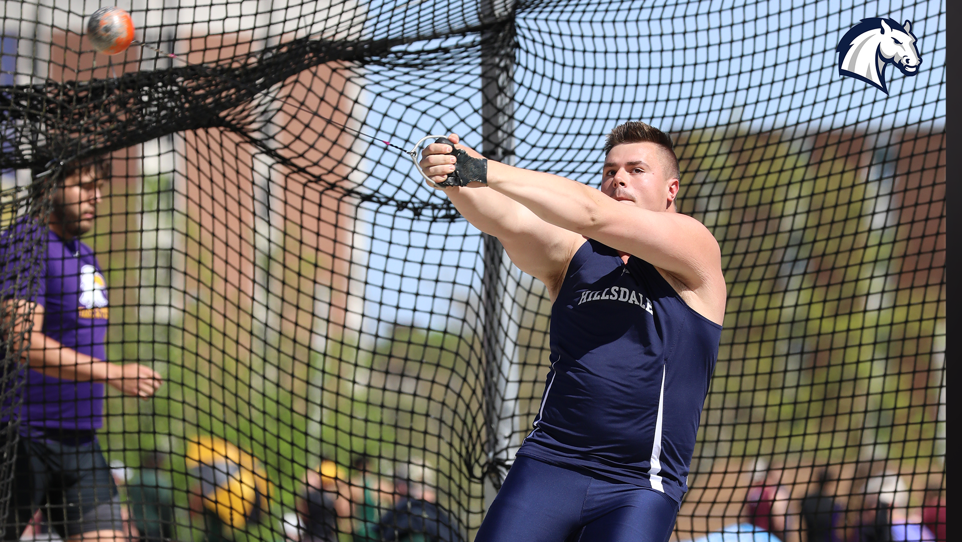 Hillsdale's Ben Haas competes in the hammer throw at the 2025 G-MAC Outdoor Championships hosted by Ashland.